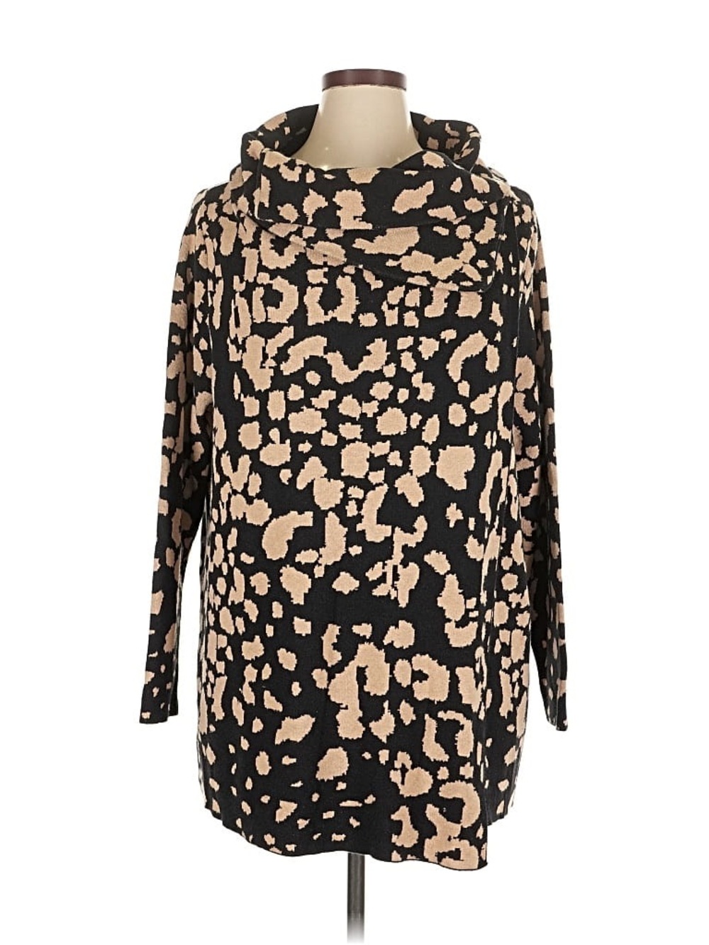 Lane Bryant Black and Beige Animal Print Cowl Neck Tunic Sweater 14/16